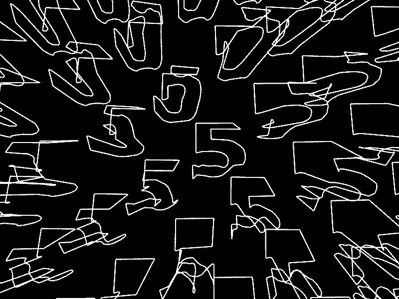 Animated white outlines and number forms moving across a black field