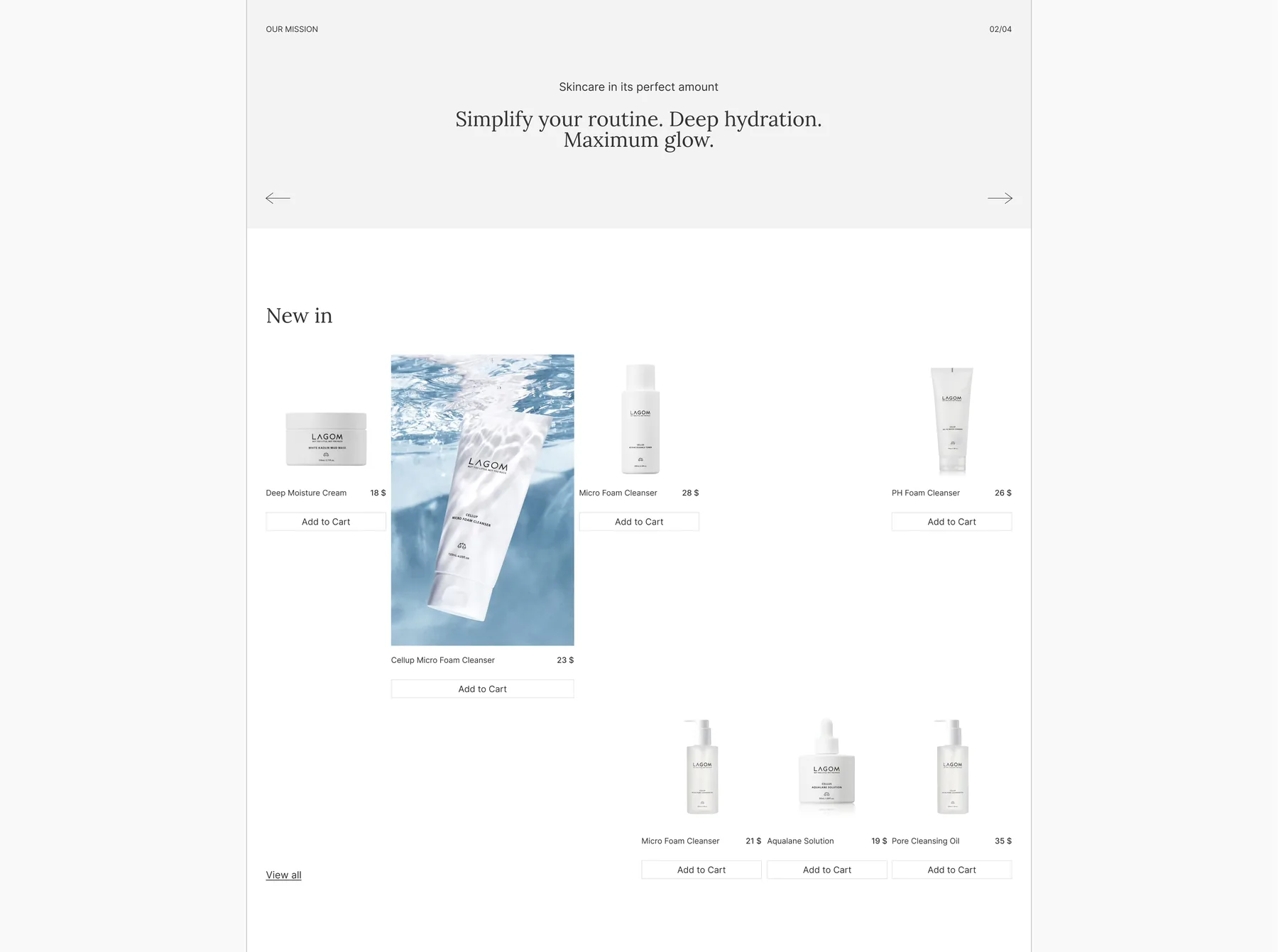 Lagom product grid and minimal shop layout