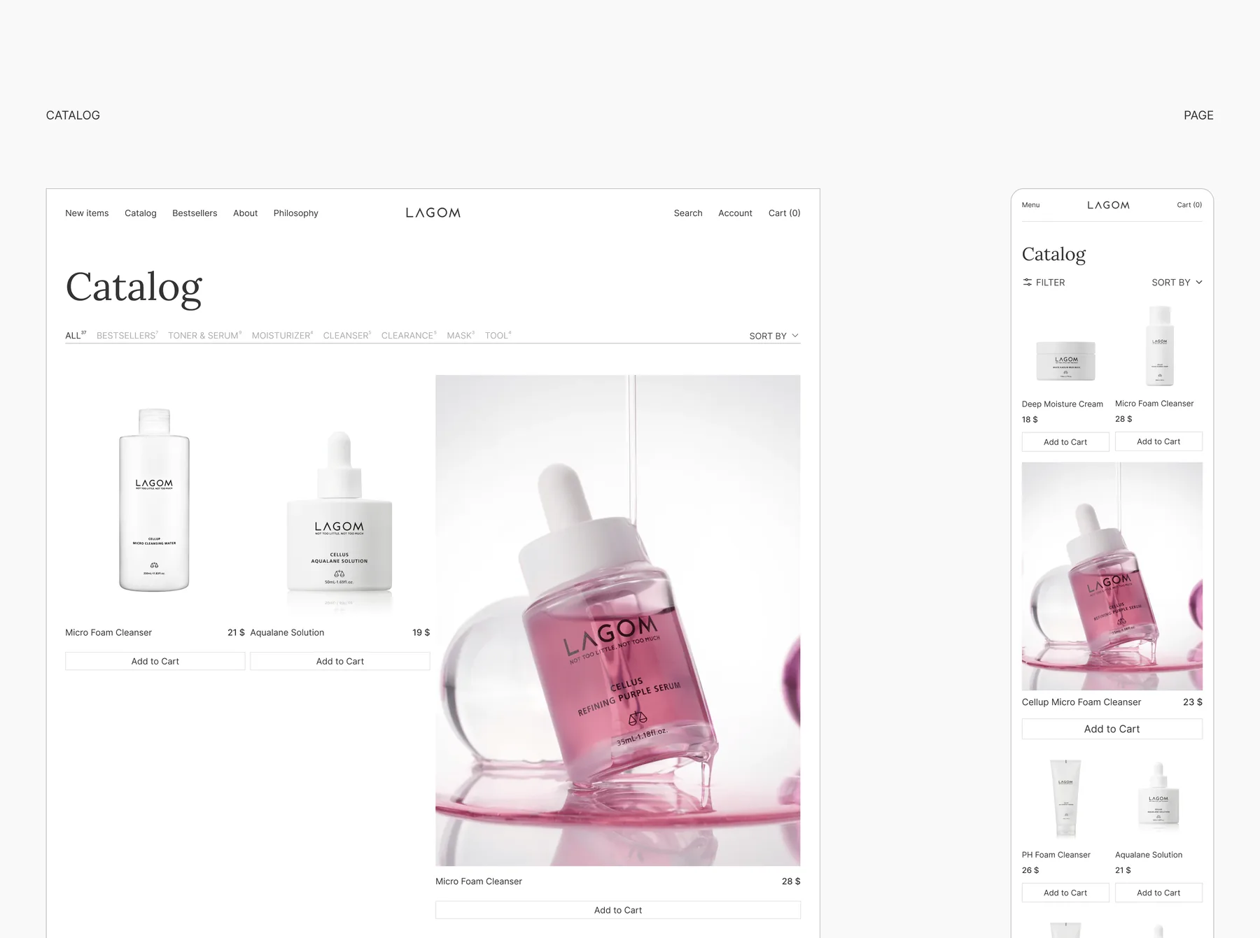 Lagom catalog page and product display