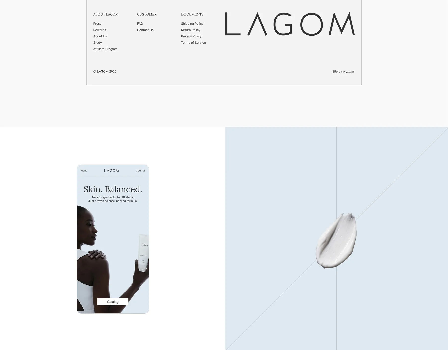 Lagom art direction moodboard with skincare products and interface references