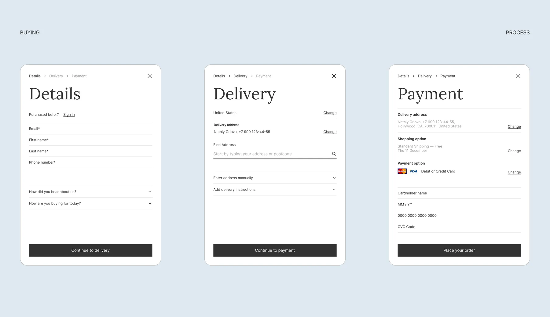Lagom cart and checkout flow screens