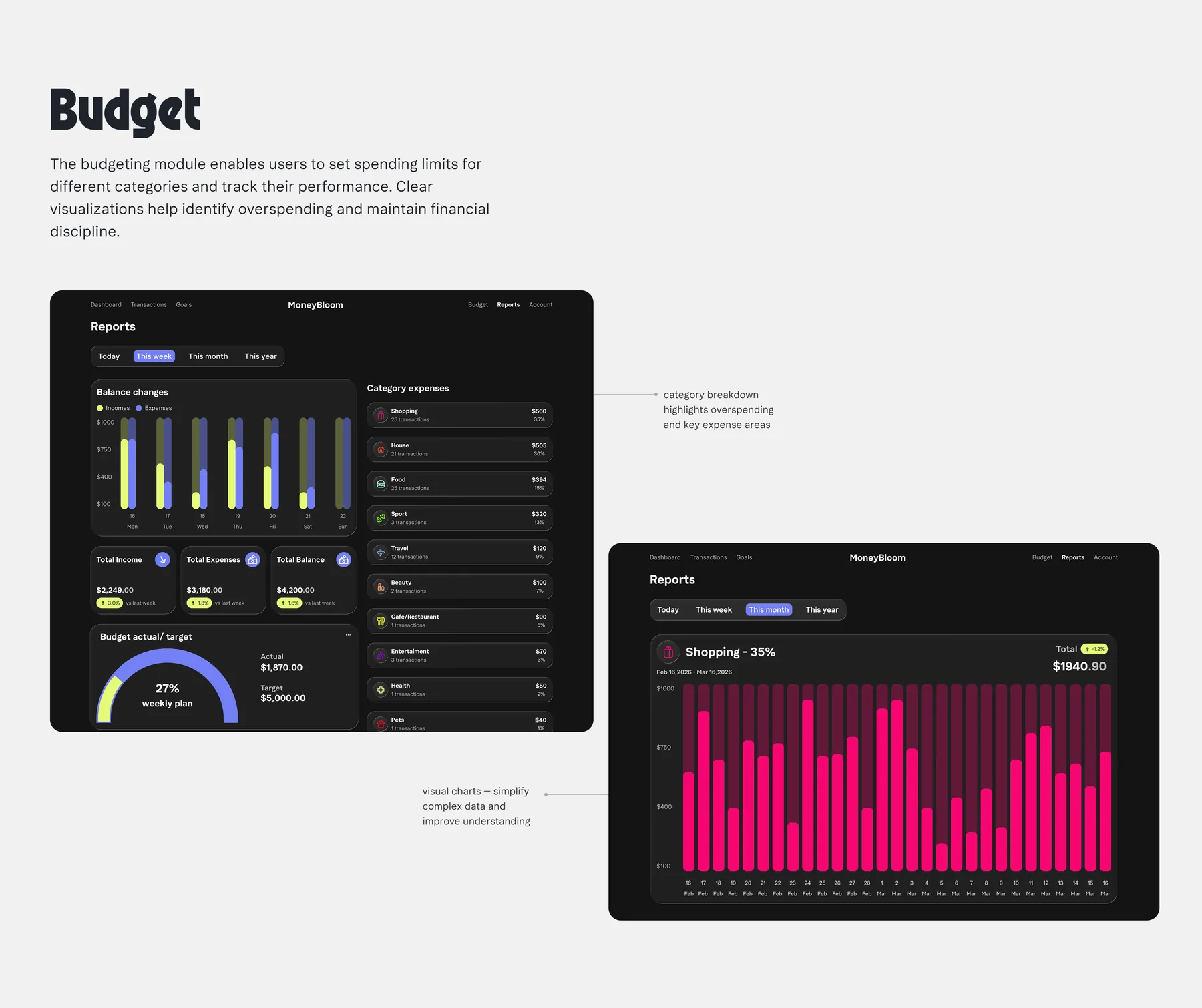 MoneyBloom budget screen